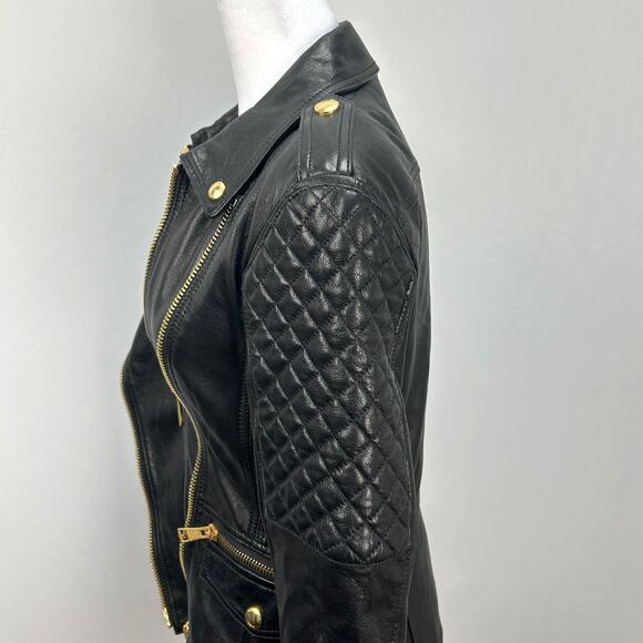 Burberry Brit  Quilted Remmington Lamb Leather Biker Jacket, Sz 6 - Picture 9 of 14